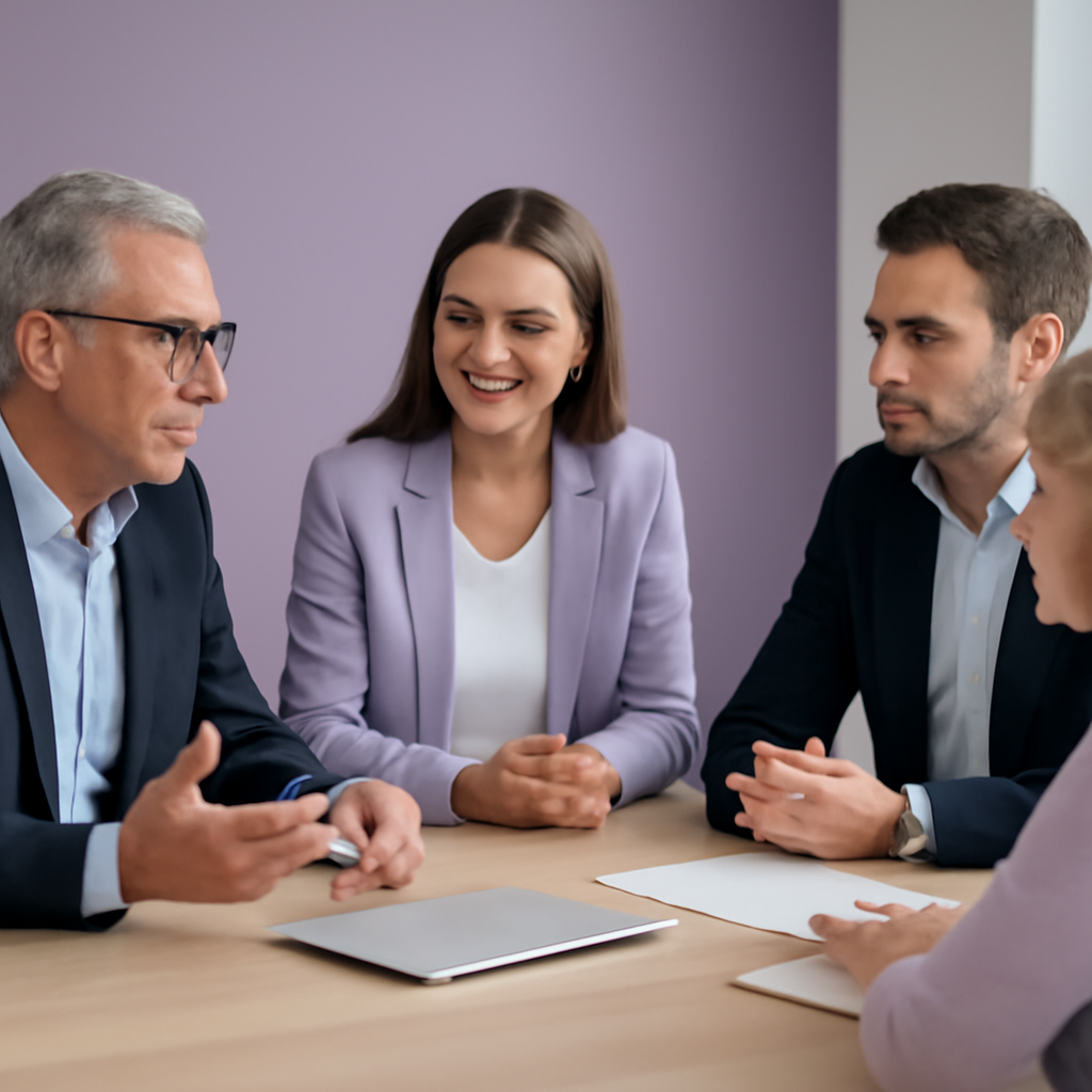 Family business discussion around a table